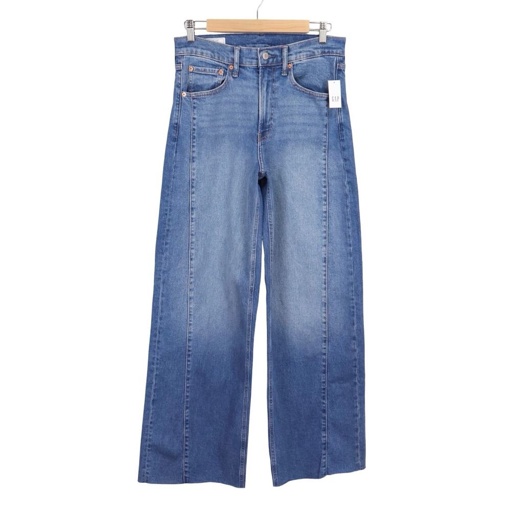 NWT Gap High Rise Stride Wide-Leg Ankle Jeans New Medium Indigo Size 28/6 Tall - Picture 4 of 10